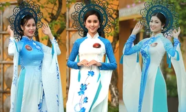 Thí sinh chung kết Hoa khôi Sinh viên tạo dáng với 'Tinh hoa sứ'