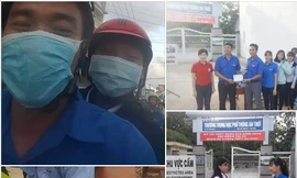 Hình ảnh Bí thư Đoàn trường đến nhà đón thí sinh. Ảnh chụp màn hình FB