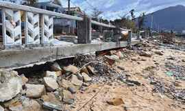 Bờ kè xây năm 2000 vừa bị sóng đánh tan nát. Đơn vị tư vấn thiết kế khi khảo sát hiện trạng vào năm 2017 cho rằng, công trình ổn định nên không đề xuất giải pháp gia cố.