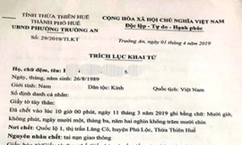 UBND phường Trường An đã cấp giấy khai tử đối với nạn nhân chết vì tai nạn giao thông Hồ Ngọc H.S