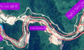 Chủ đầu tư thủy điện Rào Trăng 3 đề xuất khoanh vùng một vị trí ở hạ lưu sông Rào Trăng để tìm kiếm trong thời gian tới (vị trí rong vòng tròn màu đỏ).