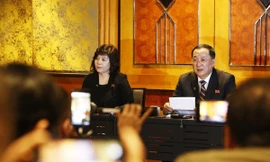 Bộ trưởng Ngoại giao Triều Tiên Ri Yong Ho chủ trì họp báo về Hội nghị Thượng đỉnh Mỹ-Triều lần thứ hai. (Ảnh: Lâm Khánh/TTXVN)