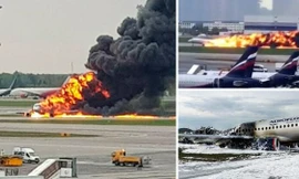 Khoảnh khắc máy bay Nga bốc cháy, lao vun vút trên đường băng