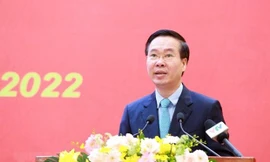 Đồng chí Võ Văn Thưởng, Ủy viên Bộ Chính trị, Thường trực Ban Bí thư phát biểu kết luận Hội nghị. Ảnh: Phương Hoa/TTXVN