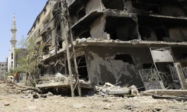Một cảnh hoang tàn ở ngoại ô Damascus, Syria