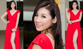 Á hậu Tú Anh mặc váy xẻ khoe chân thon trắng muốt