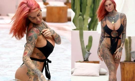 Mặc bikini cắt xẻ, Jemma Lucy gây sốc với cơ thể phủ kín hình xăm