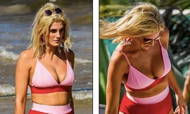 Ashley James phô đường cong nảy nở trên bãi biển