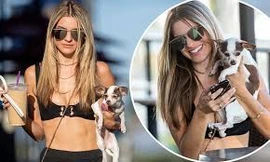 Rachel McCord mặc nội y gợi cảm, bế chó cưng nổi bật trên phố 