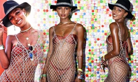 Thiên thần da màu Jasmine Tookes siêu quyến rũ với váy lưới khoe nội y