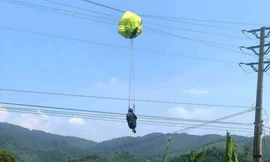 Cắt điện toàn xã để giải cứu vận động viên nhảy dù mắc kẹt trên dây diện