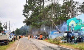 Trạm kiểm tra phòng dịch COVID-19 trên quốc lộ 27C, đoạn qua huyện Lạc Dương.