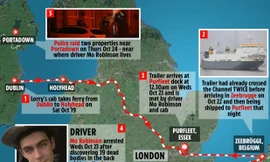 Hành trình của chuyến xe tải định mệnh cướp đi sinh mạng của 39 người. Nguồn: The Sun