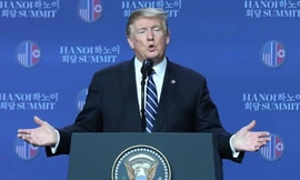 Tổng thống Mỹ Donald Trump tại cuộc họp báo chiều nay. Ảnh: Như Ý