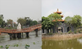 Thủy đình Di Lặc và lầu Quan Âm là hai trong số công trình mới được xây dựng tại di tích quốc gia chùa Đậu Ảnh: LỘC LIÊN 