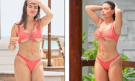 Cựu vũ nữ thoát y 'bốc lửa' với áo tắm bé xíu, lộ cả chân ngực