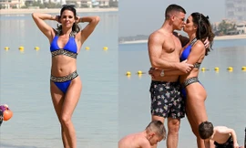 Cựu hoa hậu Anh mặc bikini nóng bỏng, hôn đắm đuối chồng ở biển
