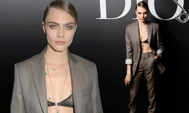 Siêu mẫu Cara Delevingne phanh áo khoe nội y đi sự kiện