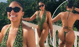 Mẫu ngoại cỡ Jordyn Woods mặc áo tắm bé xíu lộ cả phần nhạy cảm gây choáng