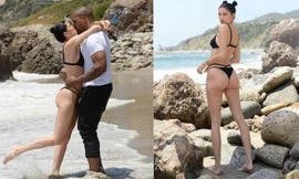 Nicole Williams gợi cảm 'từng cm' với bikini nhỏ xíu, khóa môi ông xã cầu thủ ở biển