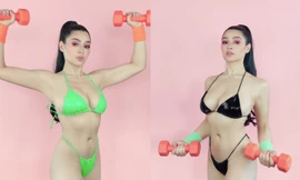 Mẫu 9x mặc bikini sắc màu, da trắng nuột nà 'mát mắt'