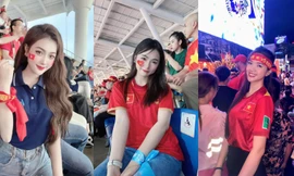 Cổ động viên nữ xinh đẹp 'tiếp lửa' trên khán đài trong trận U23 Việt Nam thắng U23 Thái Lan