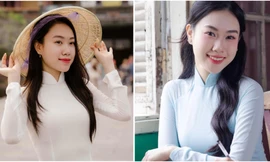 Nữ sinh Ngoại thương tặng hoa cho Thủ tướng New Zealand duyên dáng trong tà áo dài