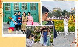 Giới trẻ đất Cảng xúng xính áo dài xuống phố chụp ảnh Tết