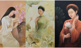 Bộ tranh thiếu nữ và hoa sen làm mê đắm lòng người của chàng họa sĩ Bắc Giang
