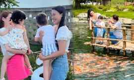 Hoàng Oanh đến nhà Nhã Phương - Trường Giang, 'check in' hồ cá koi bạc tỷ 