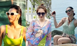 Hòa Minzy diện áo tắm khoe chân ngực, Angela Phương Trinh khoe cơ bắp cuồn cuộn