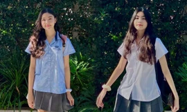 Hai con gái MC Quyền Linh được gọi là 'nữ thần đồng phục' khi bắt đầu năm học mới