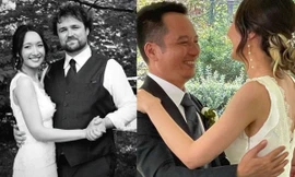 Nhạc sĩ Anh Quân khiêu vũ cùng con gái Anna Trương trong tiệc cưới ở Mỹ