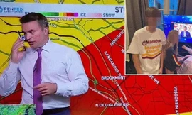 CLIP: Đang dẫn trực tiếp, MC thời tiết sốt sắng gọi điện về nhà dặn dò các con tránh bão