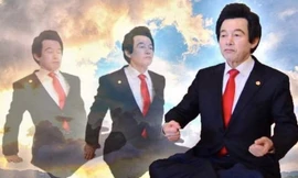 Một bức ảnh chế ông Heo Kyung-young bay trên mây