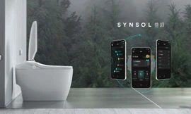 Bồn cầu thông minh kết nối với ứng dụng điện thoại. (Ảnh: Geometry Healthcare)