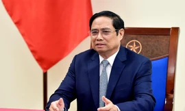 Thủ tướng Phạm Minh Chính tại cuộc điện đàm. (Ảnh: Mofa)