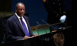 Tổng thống Guinea Alpha Conde phát biểu trước Đại hội đồng Liên Hợp quốc năm 2019. (Ảnh: Reuters)
