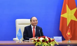 Chủ tịch nước Nguyễn Xuân Phúc dự phiên thảo luận (Ảnh: Mofa)