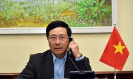 Phó Thủ tướng Phạm Bình Minh tại cuộc điện đàm. (Ảnh: Mofa)