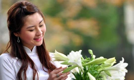 Thiếu nữ Hà thành dịu dàng bên Hoa loa kèn