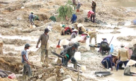 Đổ xô đãi vàng trong lòng hồ chứa nước