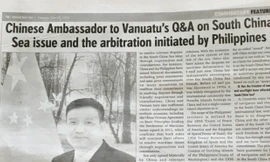 Bài viết của Đại sứ Trung Quốc tại Vanuatu đăng trên báo Daily Post của Vanuatu để tuyên truyền về quan điểm của Bắc Kinh đối với vấn đề biển Đông. Ảnh: Sydney Morning Herald