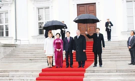 Tổng thống Đức và Phu nhân đón Chủ tịch nước và Phu nhân.