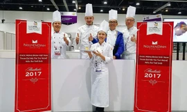 Vũ Hoàng Trinh tại Kỳ thi tay nghề thế giới lần thứ 44 ở thủ đô Abu Dhabi (Các tiểu vương quốc Ả Rập thống nhất). Ảnh: Bình Minh.