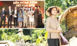 Nữ diễn viên chính xuất sắc Đỗ Thúy Hằng - Phim “Những đứa con của làng” và phim “Cuộc đời của Yến” (ảnh lớn); Đoàn làm phim “Tôi thấy hoa vàng trên cỏ xanh” nhận giải Bông sen vàng (ảnh nhỏ).