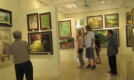 Có người đi theo tour, có người qua internet tự tìm đến bảo tàng tranh Cổ Đô thưởng lãm. Ảnh: Lan Hương.