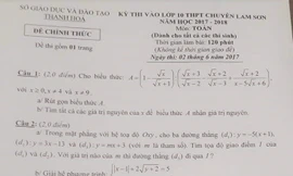 Đề thi lớp 10 môn Toán vào Trường THPT Chuyên Lam Sơn