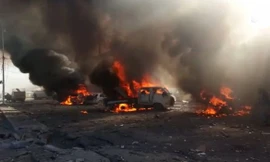 Hình ảnh được cho là hiện trường vụ không kích vào thị trấn Al-Qaim.