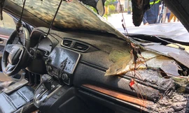 Giữa trời trưa nắng, xe Honda CR-V bỗng nhiên bốc cháy